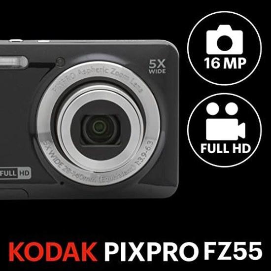 KODAK PIXPRO Easy-to-use Zoom FZ55-BK 16MP Digital Camera Optical 5x Wide Angle 28mm 2.7-inch LCD Screen (Black)