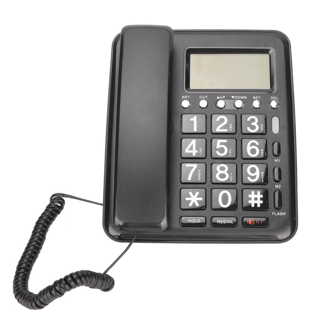Corded Telephone Caller ID Full Hands Free Fixed Landline with Blue Screen for Home Office Black