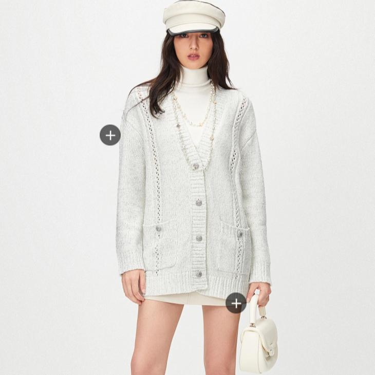 Dimanaf 2025 Sweaters Solid Cardigan Autumn Pockets Women Print V-Neck Sweaters Knitting Loose Sweater