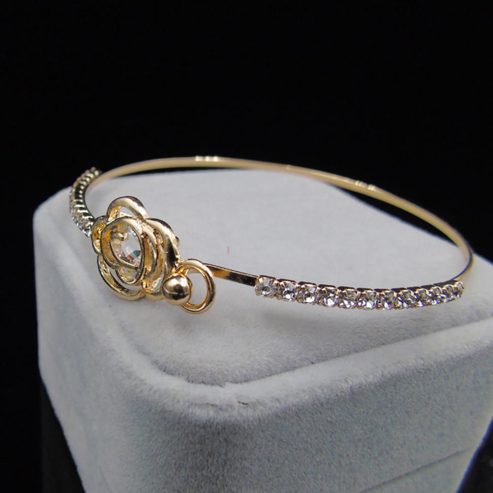 Buy Women Crystal Rose Flower Bangle Cuff Bracelet Elegant Exquisite