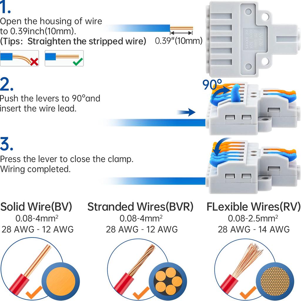 5/10pcs Wire Connectors 2 To 4 Compact Quick Connectors For Wires Pole Wire Nut Connector Terminal For 28-12 AWG