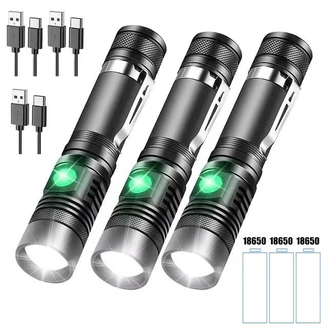 Aluminum Alloy Portable Torch Powerful LED Flashlight USB ReChargeable Outdoor Tactical Zoom Camping Waterproof Flash Light