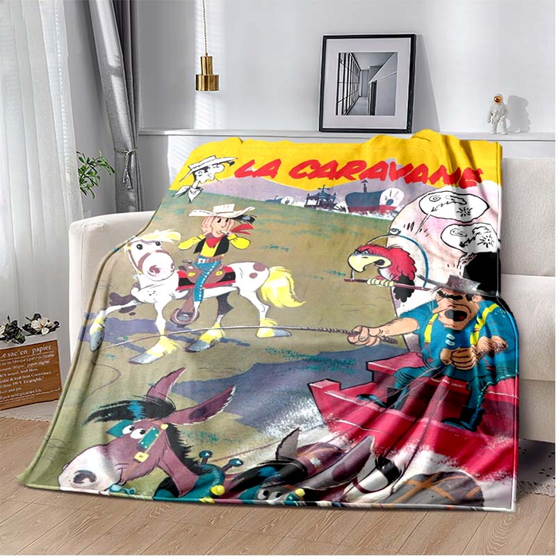 Lucky Luke Western Cowboy Flannel Blanket Cartoon Print Warm Sofa Throw Vintage Home Decor Gift For Comic Fans