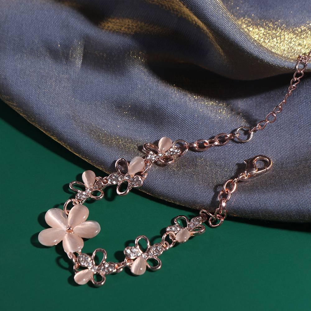 18K 1 PC Charming Bracelet Cat's Eye Opal Women Flower Chian
