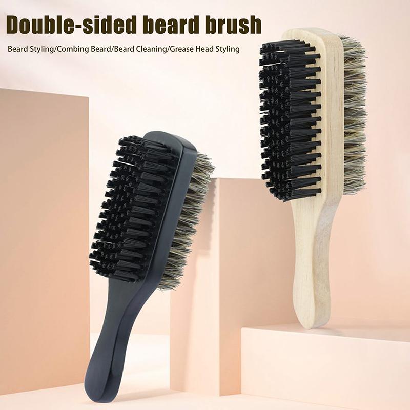1Pcs Professional Soft Boar Bristle Dual Side Wood Beard Brush Men Mustache Comb Hairdresser Brush