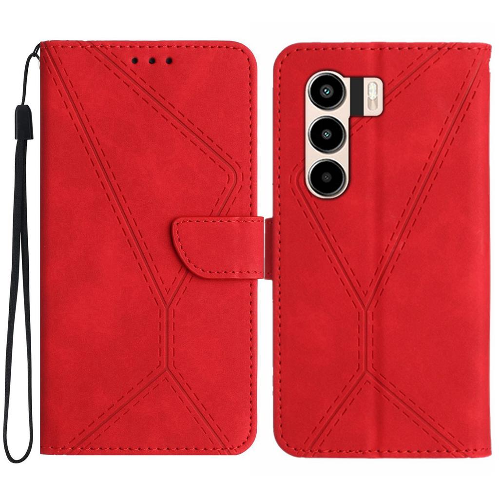 For Itel Power 70 4G Case Skin Touch Lines Imprinted PU Leather Flip Phone Cover
