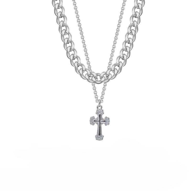 

Cross Necklace Double Stacked Hip Hop Cold Style Men s Tide Sweater Chain ins Jewelry Titanium Steel Necklace