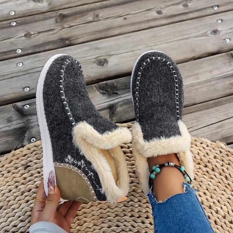 Large Size New Winter Women's Cotton Shoes, Piled and Thickened Rough Edge Warm Flat Cotton Shoes