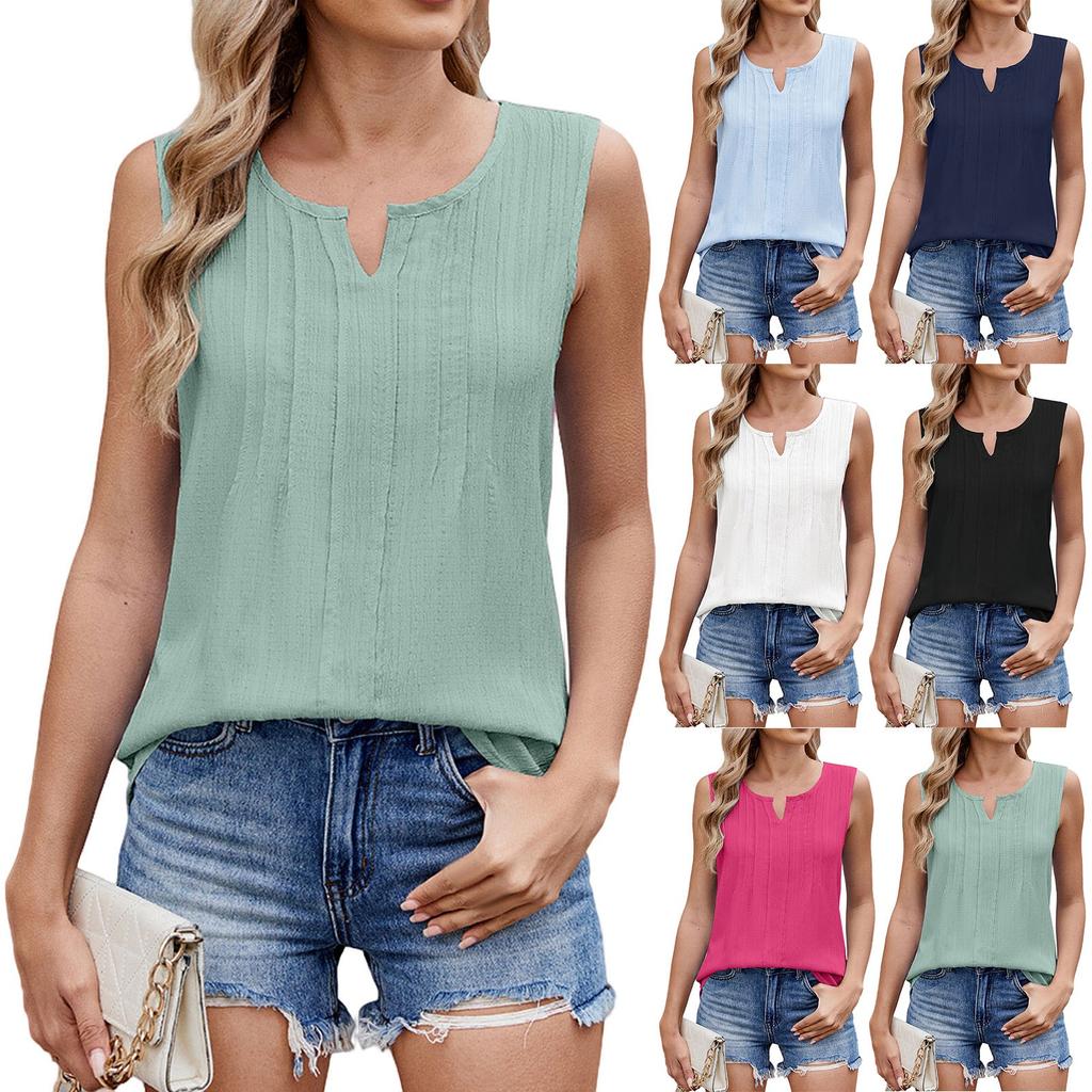 Modă Femei Larg Culoare Solidă Decolteu în V Pulover Dungi Fără Mâneci Șifon Spate Top