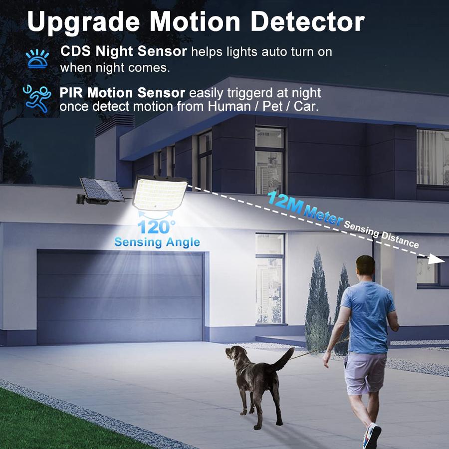 Solar Outdoor Lights 256 LED Solar Motion Sensor Security Lights Remote Control Waterproof Flood Lights Yard Garage Porch