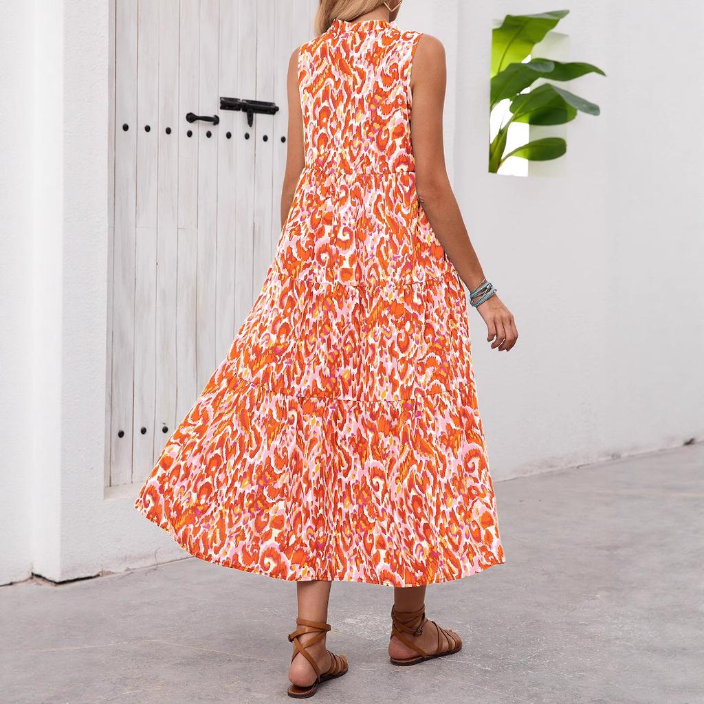 European and American summer printing new holiday style fashion sleeveless dress