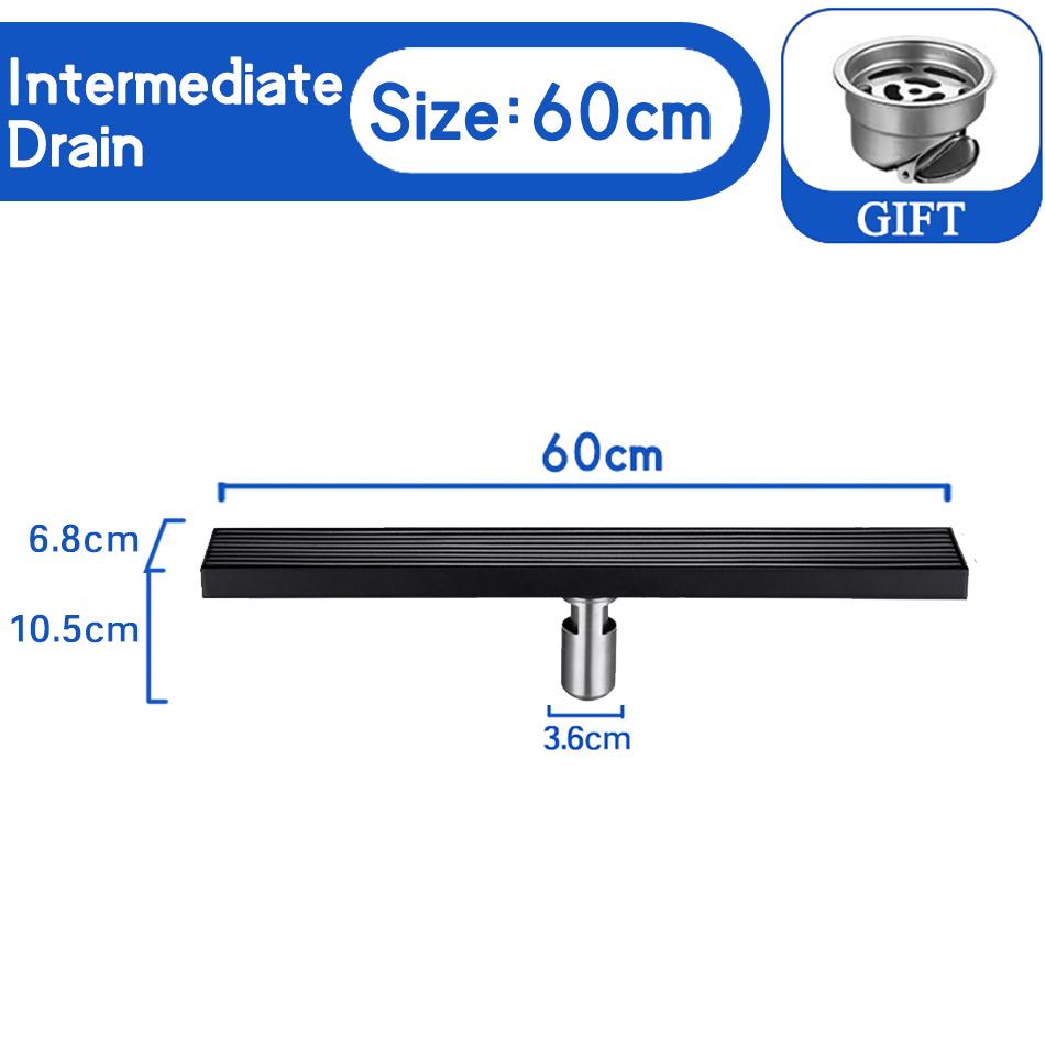 Stripe Floor Drain Black 304 Stainless Steel Solid  Bathroom Shower Long Linear Water Drainage Side Floor Drains Cover 60-100cm