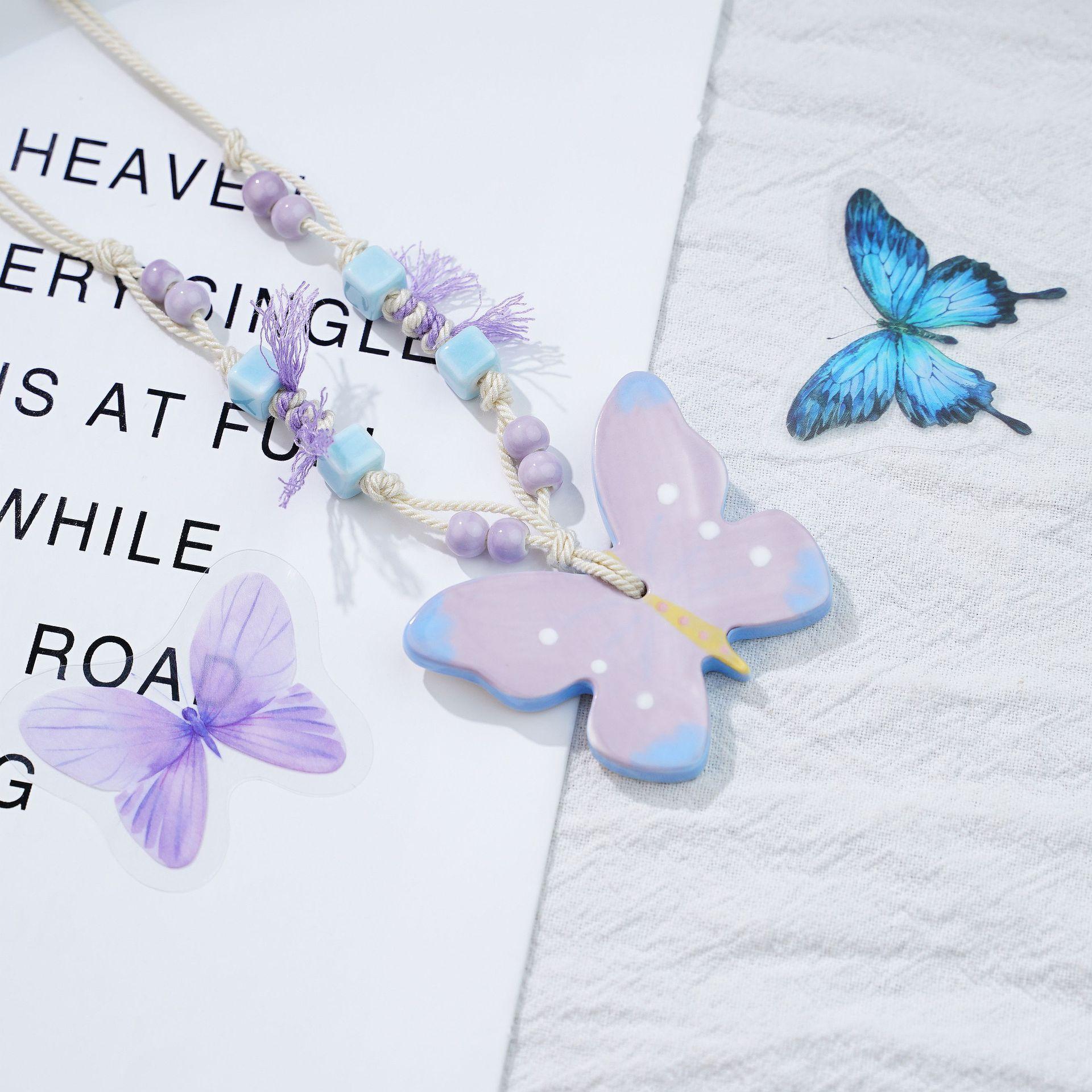 Guofeng ceramic butterfly Chinese high-value niche necklace collarbone chain summer travel source