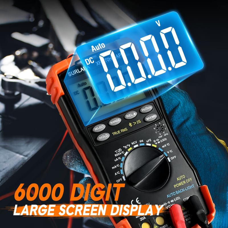6000 Counts Bluetooth Digital Multimeter, Auto-ranging TRMS Volt Meter for AC/DC Voltage, Current, Resistance, Diode Test