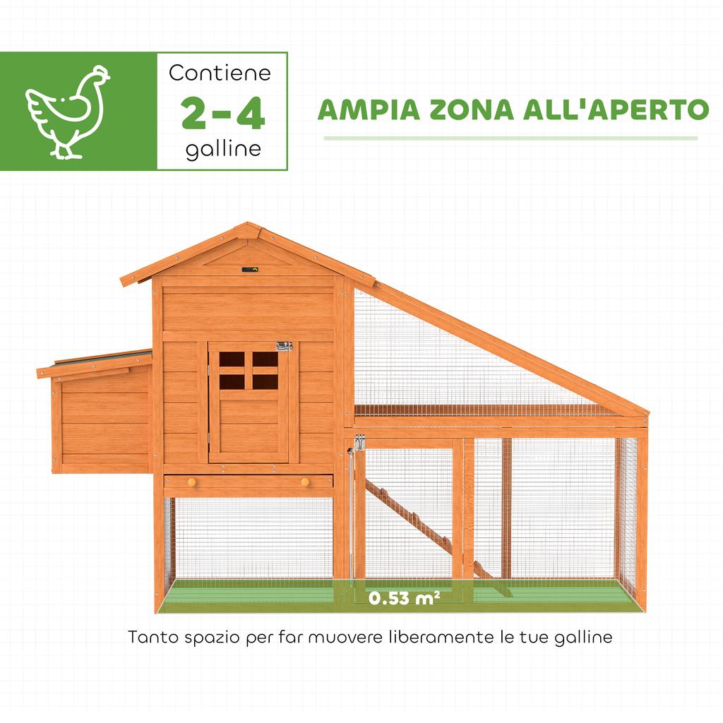 Garden Chicken Coop for 1-2 Chickens with Brooding Area, House and Open Space, Made of Wood and Metal, 179x67x115 Cm