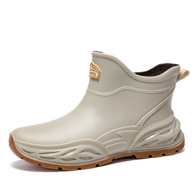 Men's Non-slip Waterproof Ankle Rain Boots - Fashionable, Wear-resistant Outdoor Rubber Shoes for Kitchen and Work.
