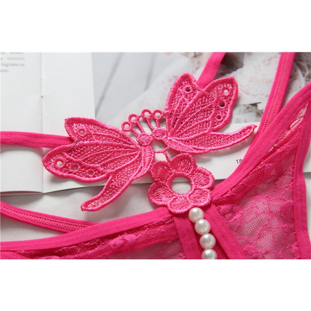 Women's T-Pants Sexy Panties Embroidered Lace Sexy Transparent Low Waist Hot Massage Pearl Crotch Thong