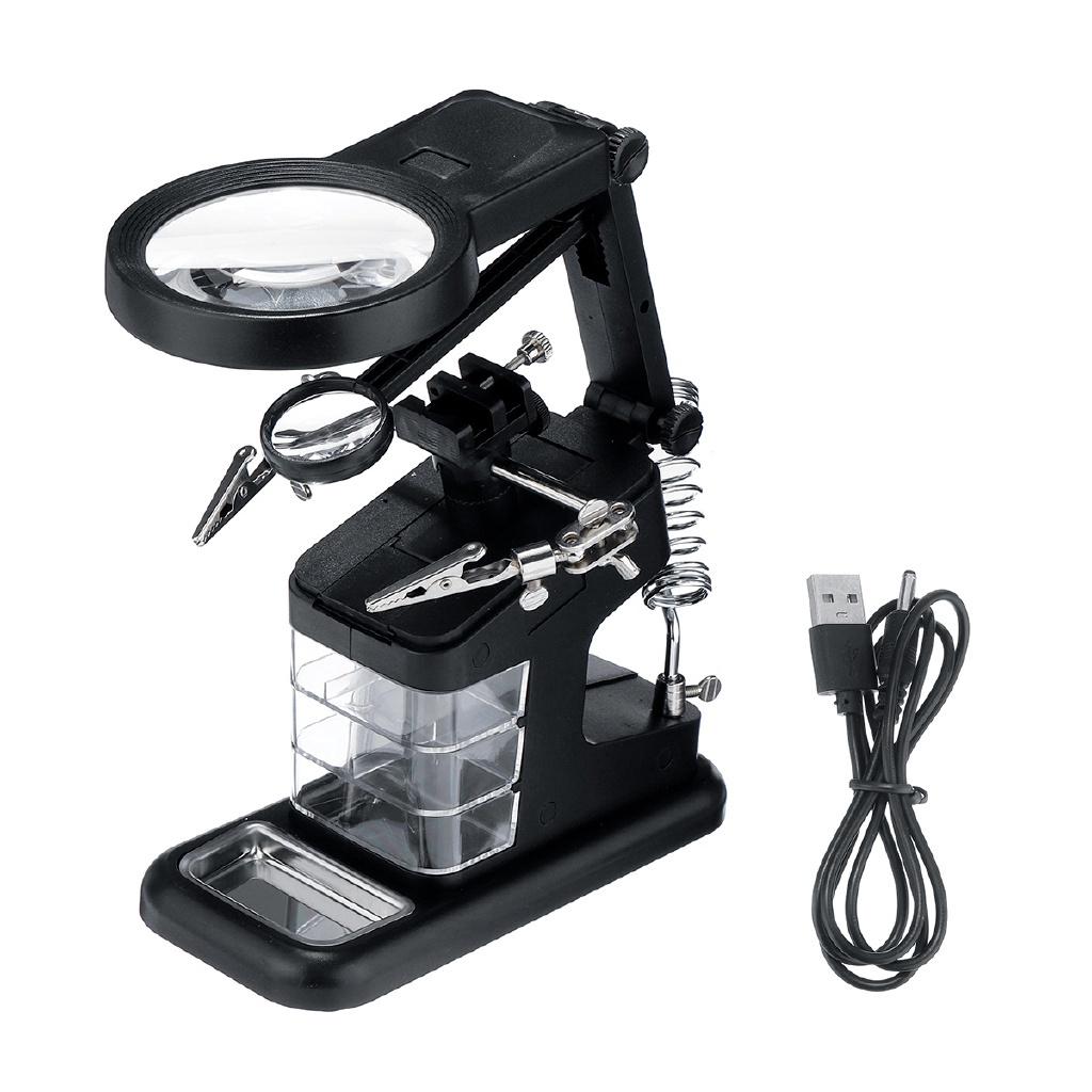 Soldering Iron Station Stand Welding Magnifying Glass Clip Clamp 3Hand Desktop Magnifier Solder  White/Black
