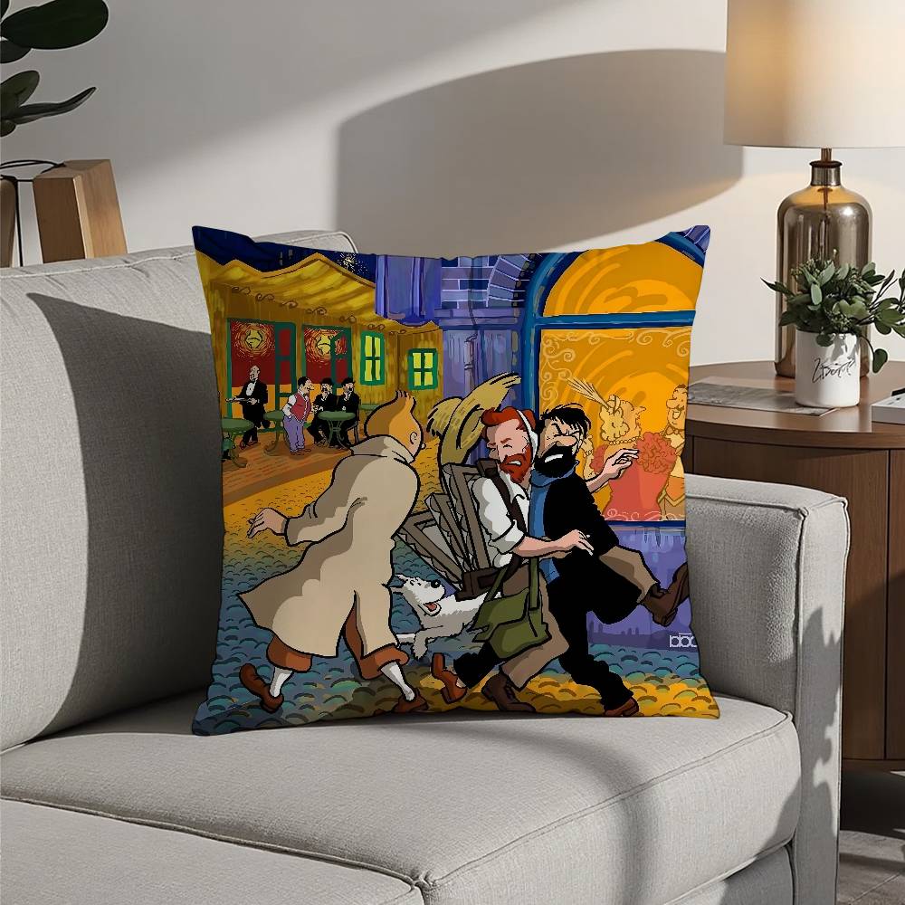 Anime T-Tintines Kissenbezug 3D-Druck Polyesterfaser 40*40cm Zuhause Sofa Dekoration Festivalgeschenk