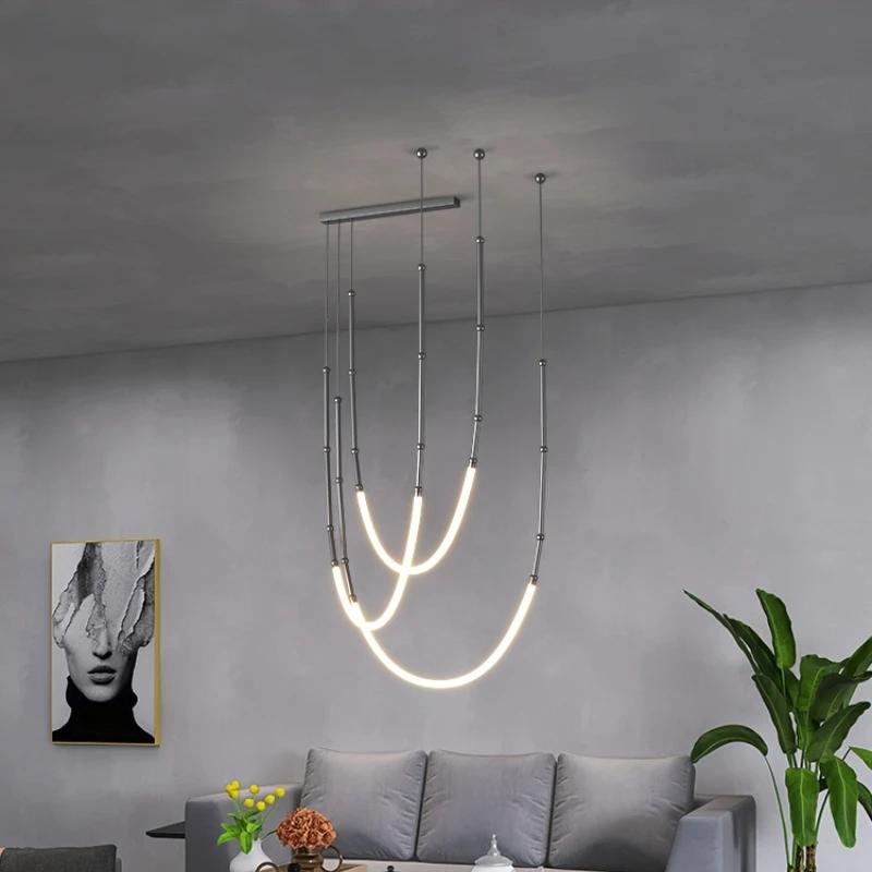 Italian new restaurant LED chandelier modern villa living room creative hanging lamp simple living room duplex floor chandelier