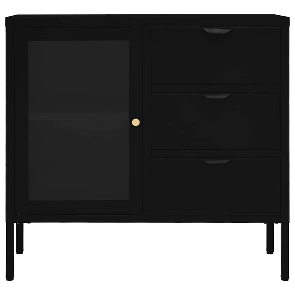 vidaXL Sideboard Schwarz 75x35x70 cm Stahl und Hartglas