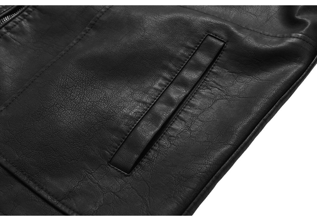 Popular Spring and Autumn Stand-up Neck Leather Jacket Men's Slim Trendy Brand Stream Lapel Leather Jacket Explosive Handsome Locomotive Outside