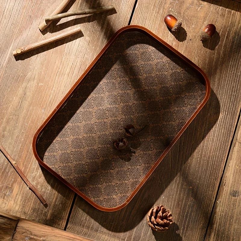 Elegant Wooden Desktop Organizer Tray Faux Leather Lining for Jewelry, Keys & Tea Storage Trays Home Decor, Jewelry Trays