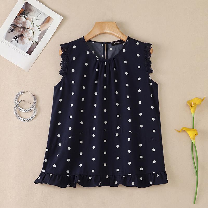 ZANZEA Women Summer Casual Polka Dot Print Loose Sleeveless Tank Tops
