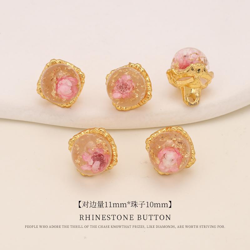 5pcs Gold Foil Dried Flower Glass Buttons Round Beads Accessories Chinese Cheongsam Hanfu Sweater Cardigan Buttons