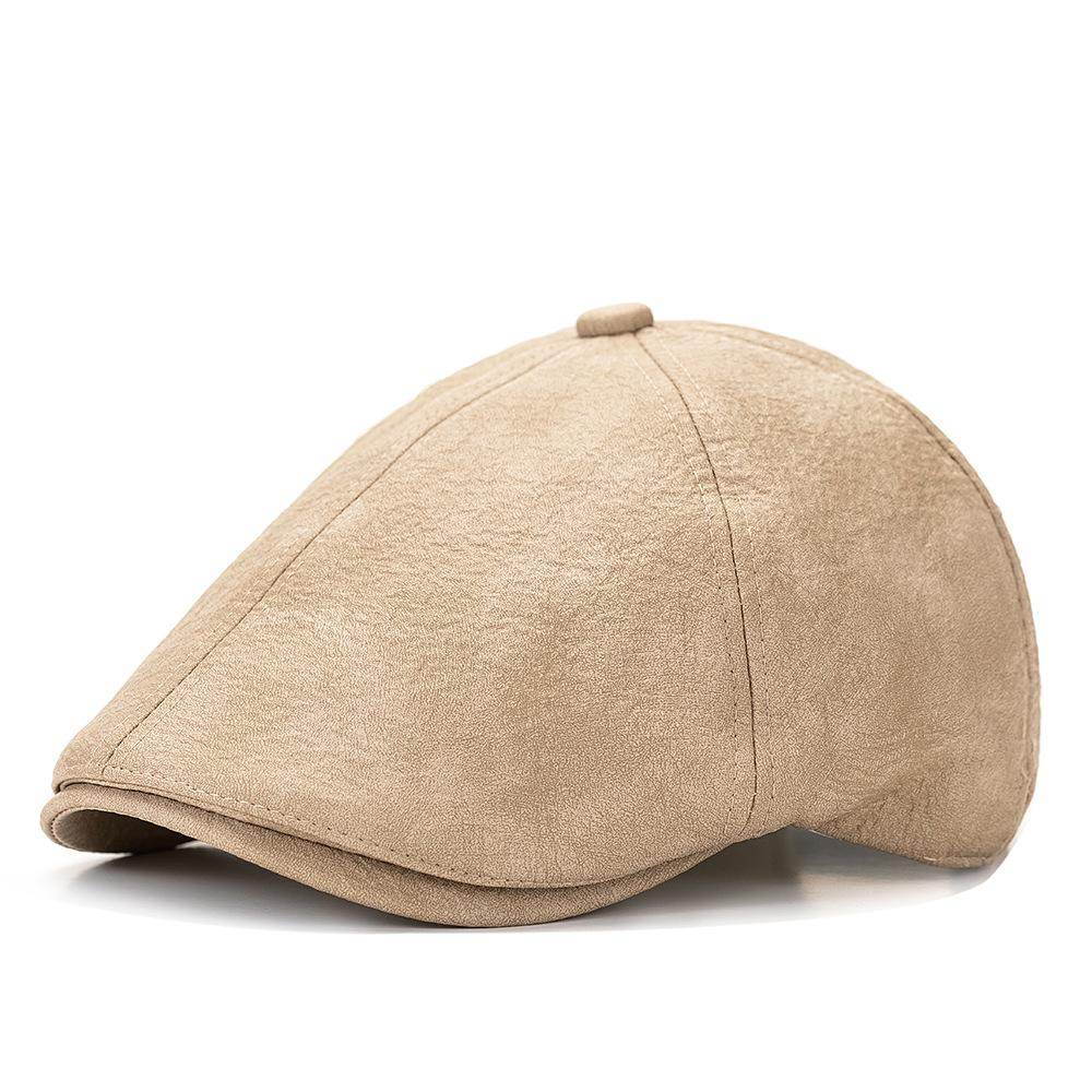 

Весна Осень Британская Ретро Кепка PU Кепка с козырьком Уличная Дорожная Кепка Художника бежевый