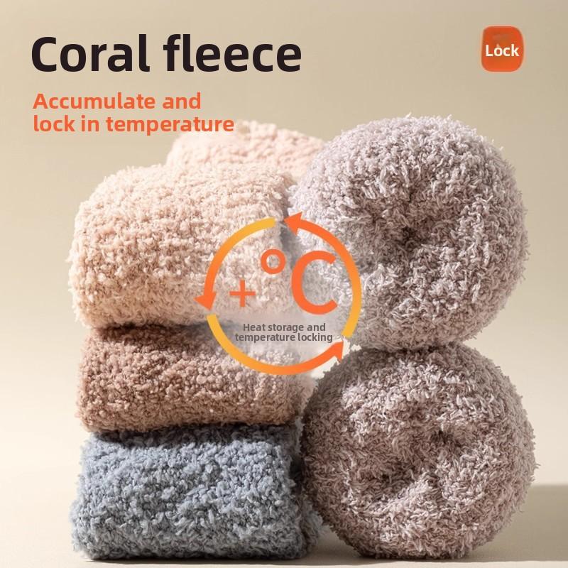 Korallfleece Paar Socken für Damen, Lange Stulpe Winter Warm und Nicht-fusselnd Schlaf-Socken, Vielseitige Damen Socken für Winter