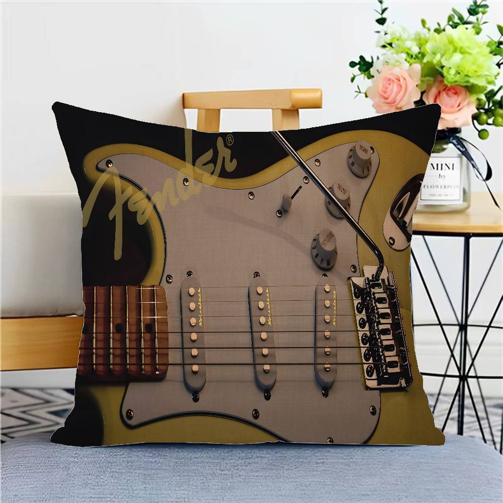 Funda de Cojín para Guitarra Fender Poliéster Cojines de Sofá Mantas Decorativas Funda de Almohada Decoración del Hogar