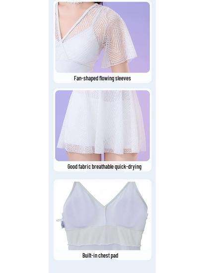 Sexy Lace V-Neck One-Piece Swimsuit with Built-in Bra Pads and Skirt Style