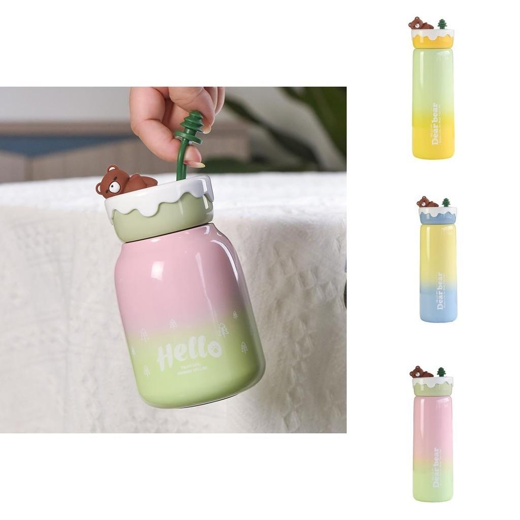Niedlicher fauler Bär 304 Edelstahl Isolierbecher Große Kapazität Bouncing-Becher mit Strohhalm