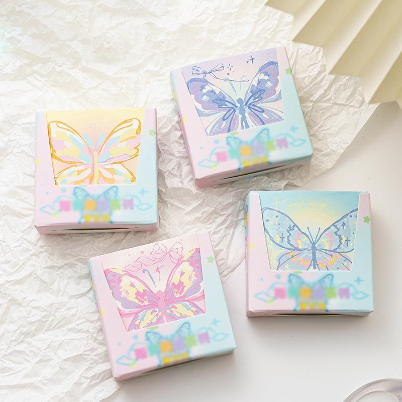 200 Pcs Hand Drawn Butterfly Sticky Notes, Pink Butterfly Origami, Handmade Non-sticky Colored Paper, Square Folded Paper Gifts