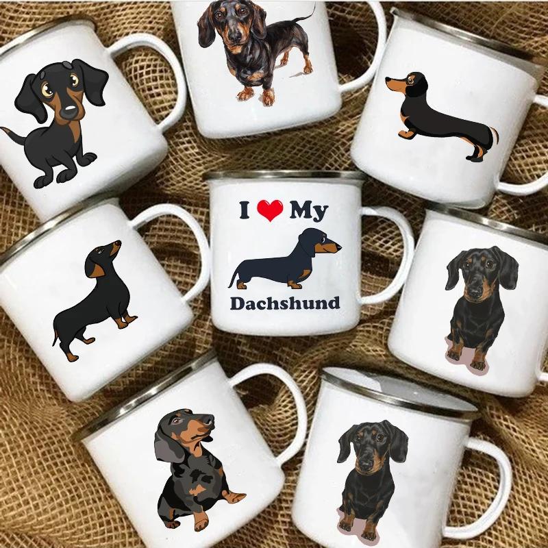 Emaille-Kaffeetasse mit der Aufschrift „I Love Dackel Dog“, für Camping, Picknick, Lagerfeuer, Party, Bier, Saft, Cola, Tassen für die Reise im Freien, Kakao, Wasserbecher