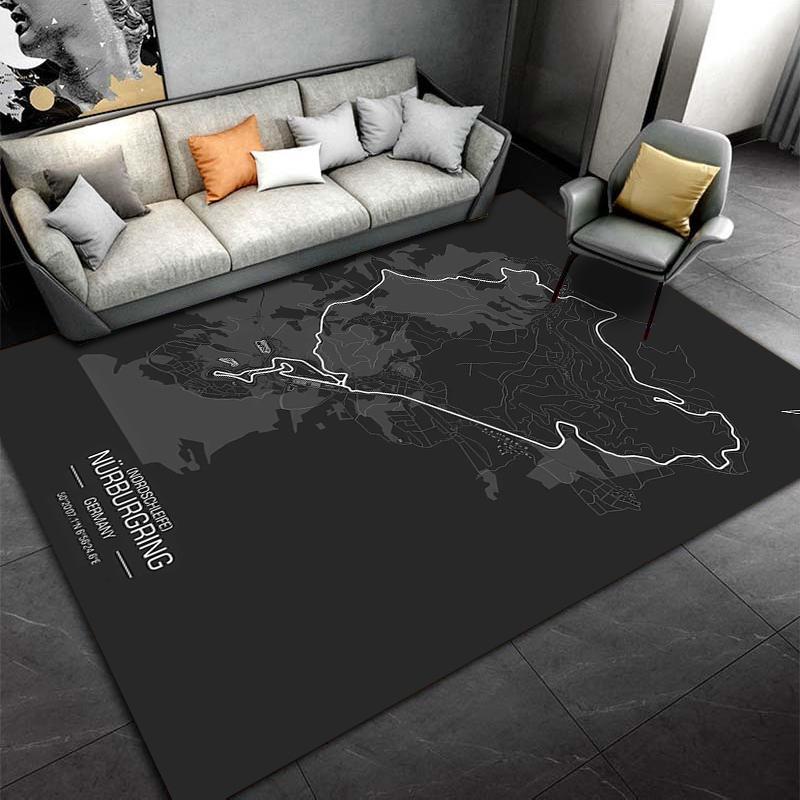 Nürburgring Track Map for Car Racing Enthusiasts Rug Suitable for Use As an Anti-slip Game Mat for Living Room and Bedroom Sofas