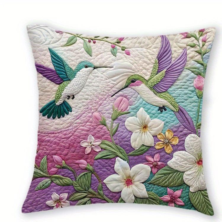 Short Plush Material Pillowcaseexquisite Quilted Pillowcases With Hummingbirds And Floral Sofa Cushion Cover Home Room Decorati