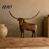 Distressed Wood Animal Sculpture Vintage Longhorn Bull/Sheep Sculpture, Rustic Farmhouse Figurine, Western Style Unique for Mantelpiece Decorative