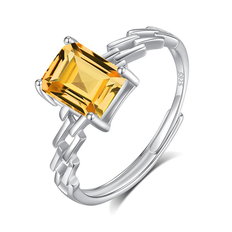 S925 Silber 6*8 Kristall Offener Ring, Mehrere Farben, Verstellbarer Europäischer Stil Band, Tägliches Schmuckgeschenk für Frauen