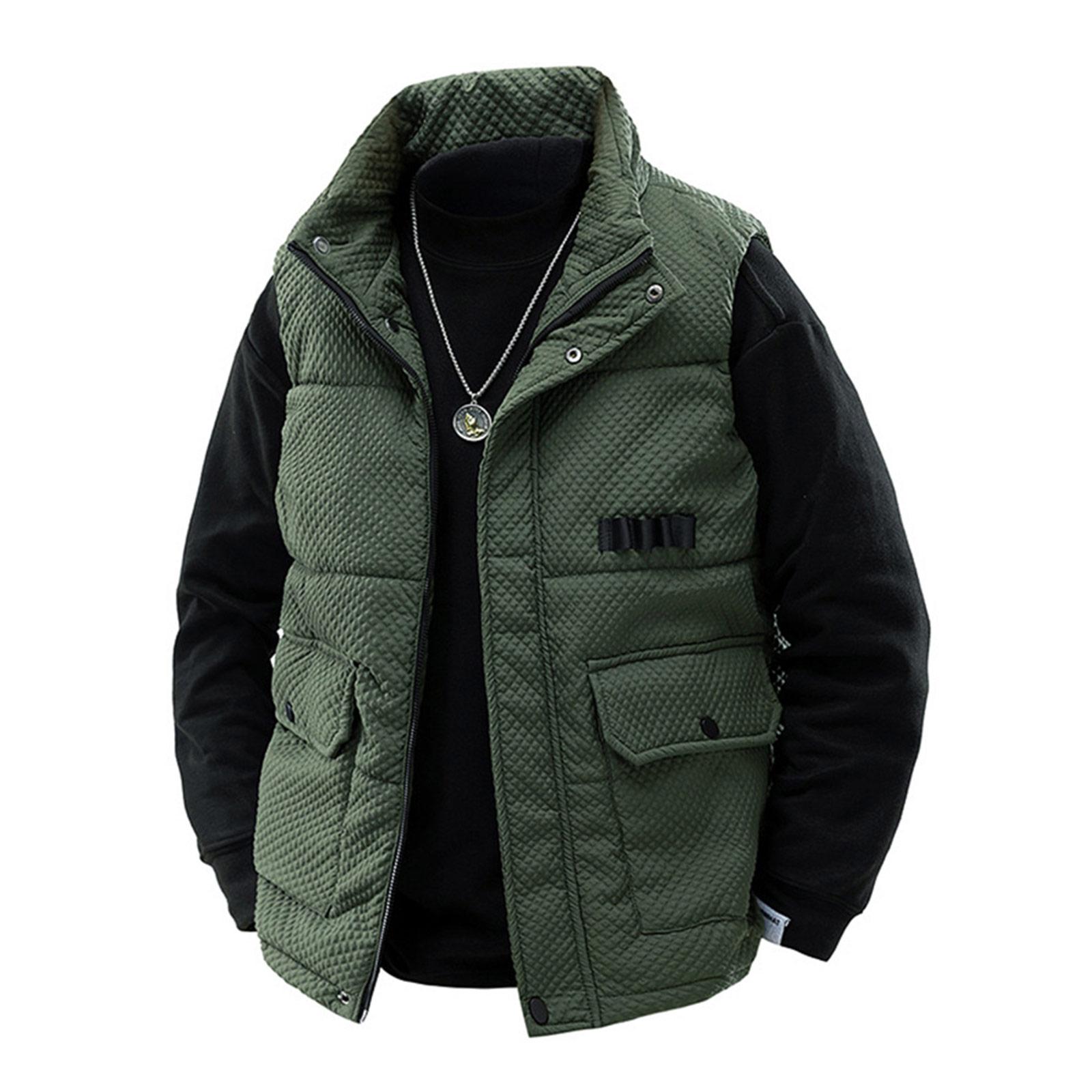 Men s Thickened Warm Zipper Stand Collar Vest Casual Loose Waistcoat XXXL