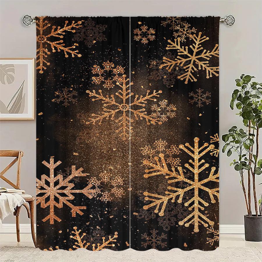 Set Of 2 Christmas Tree Snowflake Pattern Printed Curtains Decorations Home Room Curtain Polyester