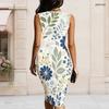 Women Plus Size Sleeveless Vest Midi Dress With Metal Ring Ornament At Left Neckline