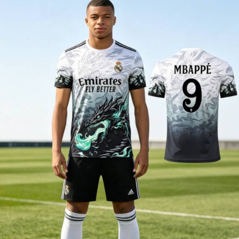 Real Madrid No 9 Dragon Pattern Football Jersey With Polyester Fabric For Soccer Fans