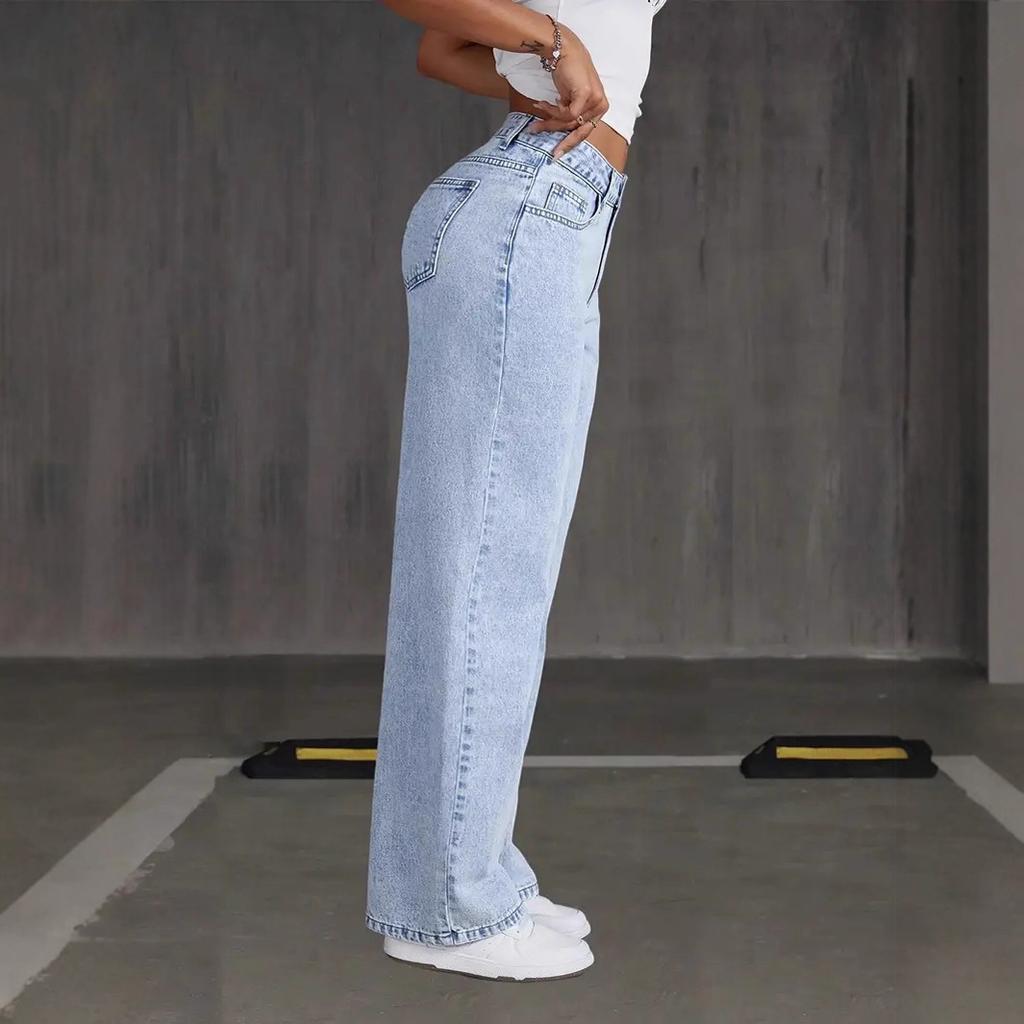 2026 New Women's Wide Leg Jeans, Slim Fit Stretch Denim Light Blue Casual Trousers with Multiple Design Details (S-2XL)