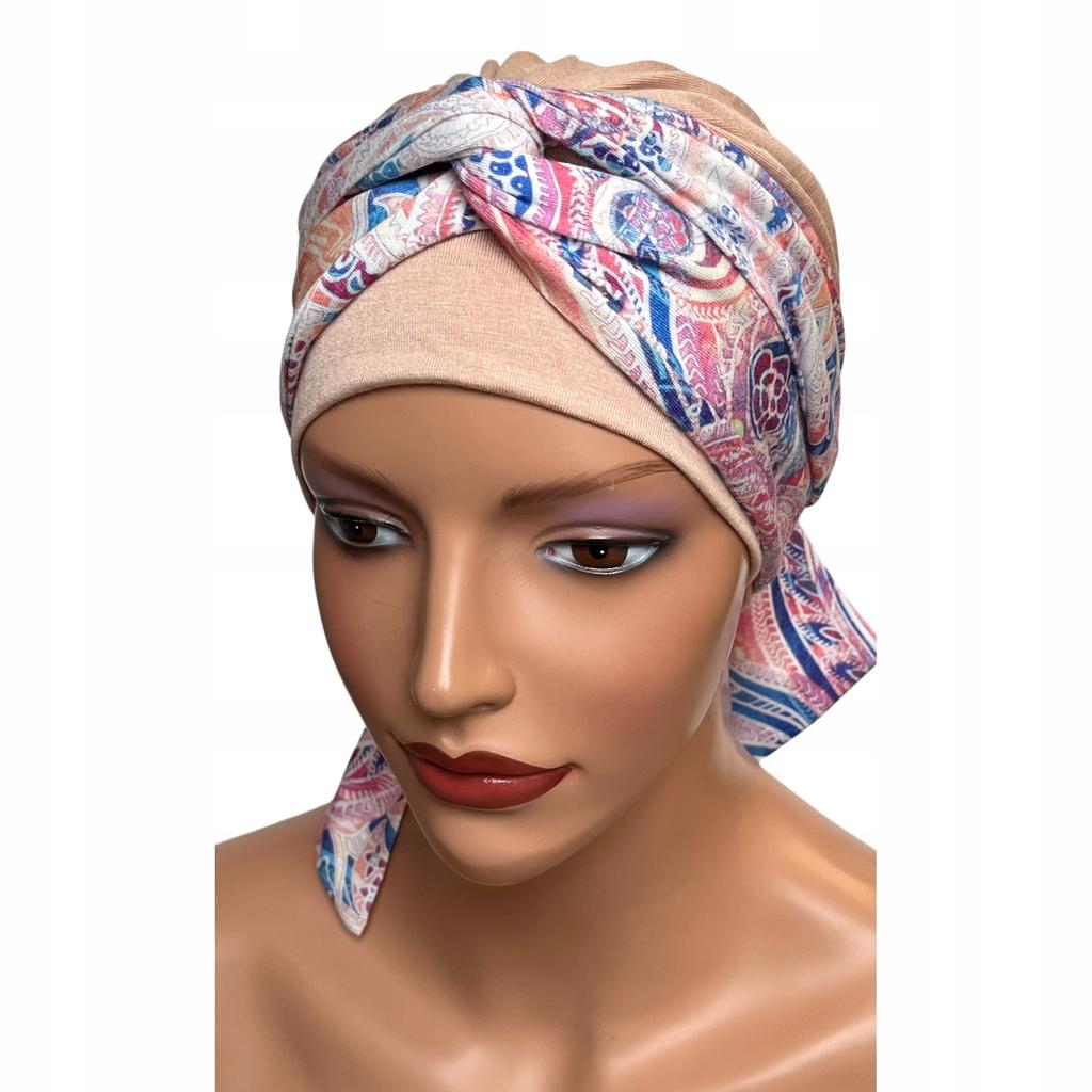 Turban Damski Na Głowę Lena Beż-421 Chusta Marszczona Bambusa Miła W Dotyku