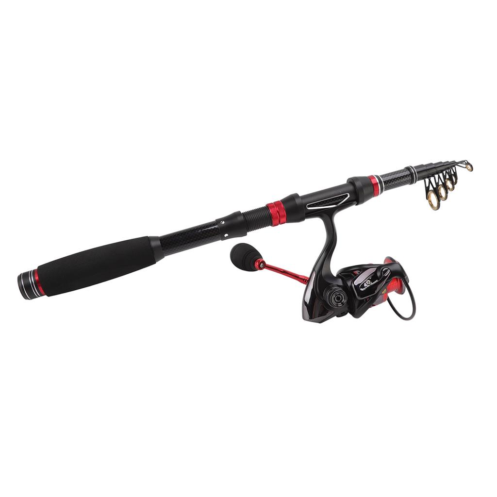Fishing Rod and Reel Combos Carbon Fiber Telescopic Fishing Rod Red Black with Fishing Reel Line Fishing Lures Kit