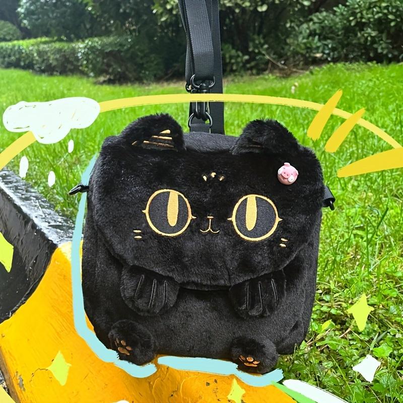 Cute Cartoon Cat Embroidered Plush Backpack - Fashionable Crossbody Bag with Zip Closure for Women