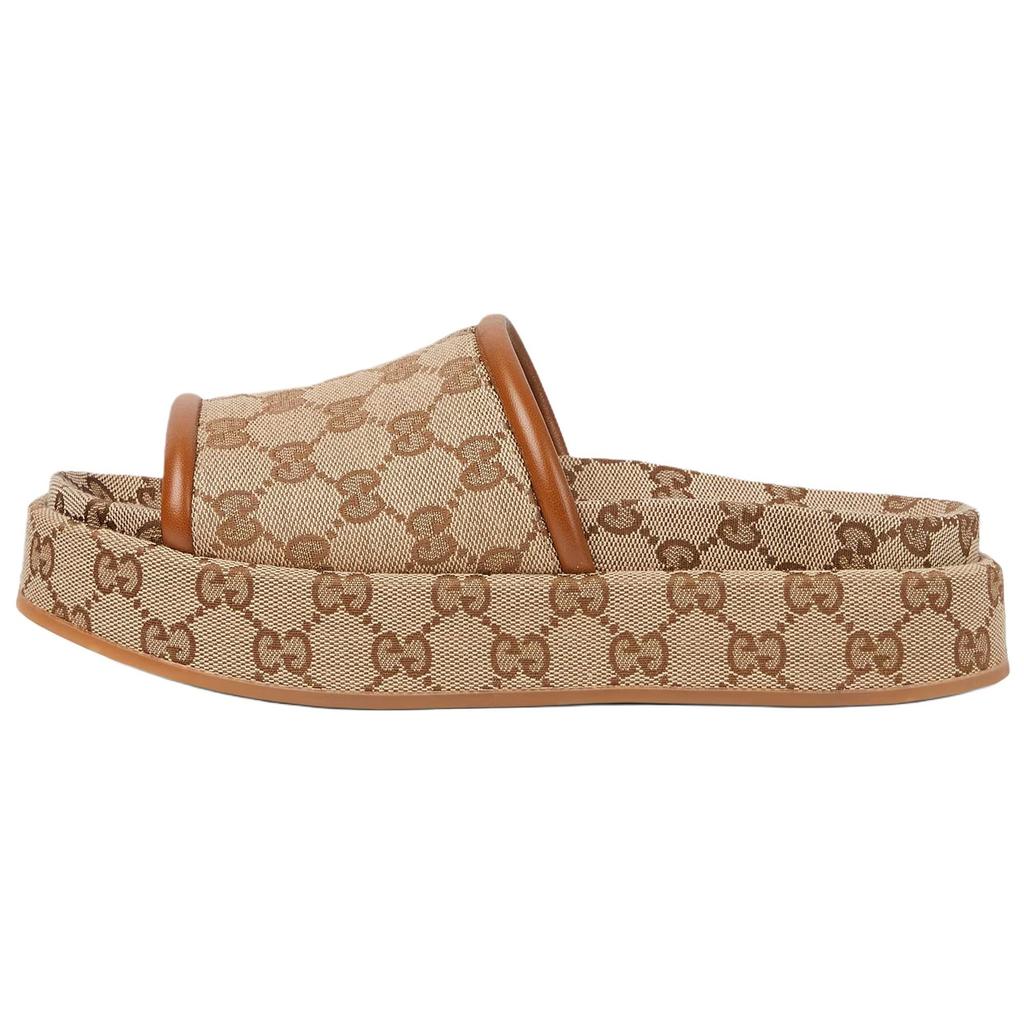Gucci Slide Slippers Women's Beige & Dark Brown 816797 FAD9C 9745