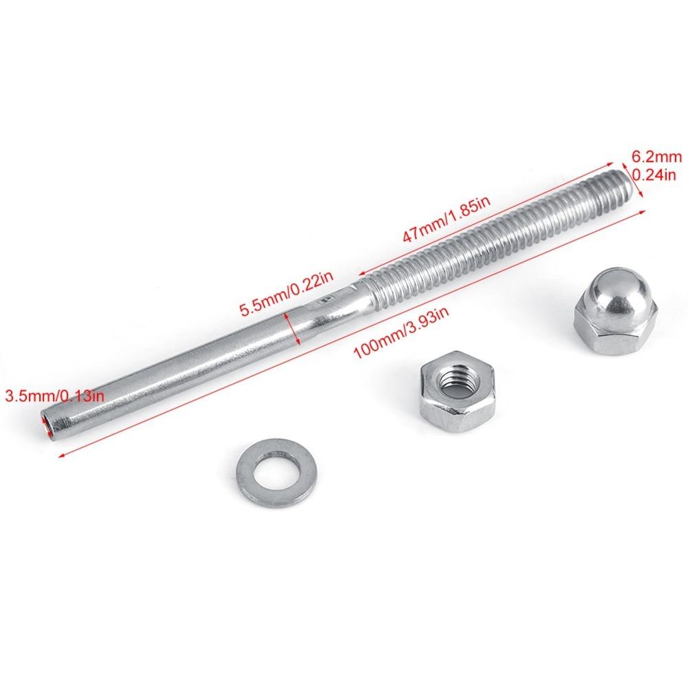 10pcs Silver Threaded Stud Ends Stainless Steel Cable Connector Cable Tensioner Balcony Railing